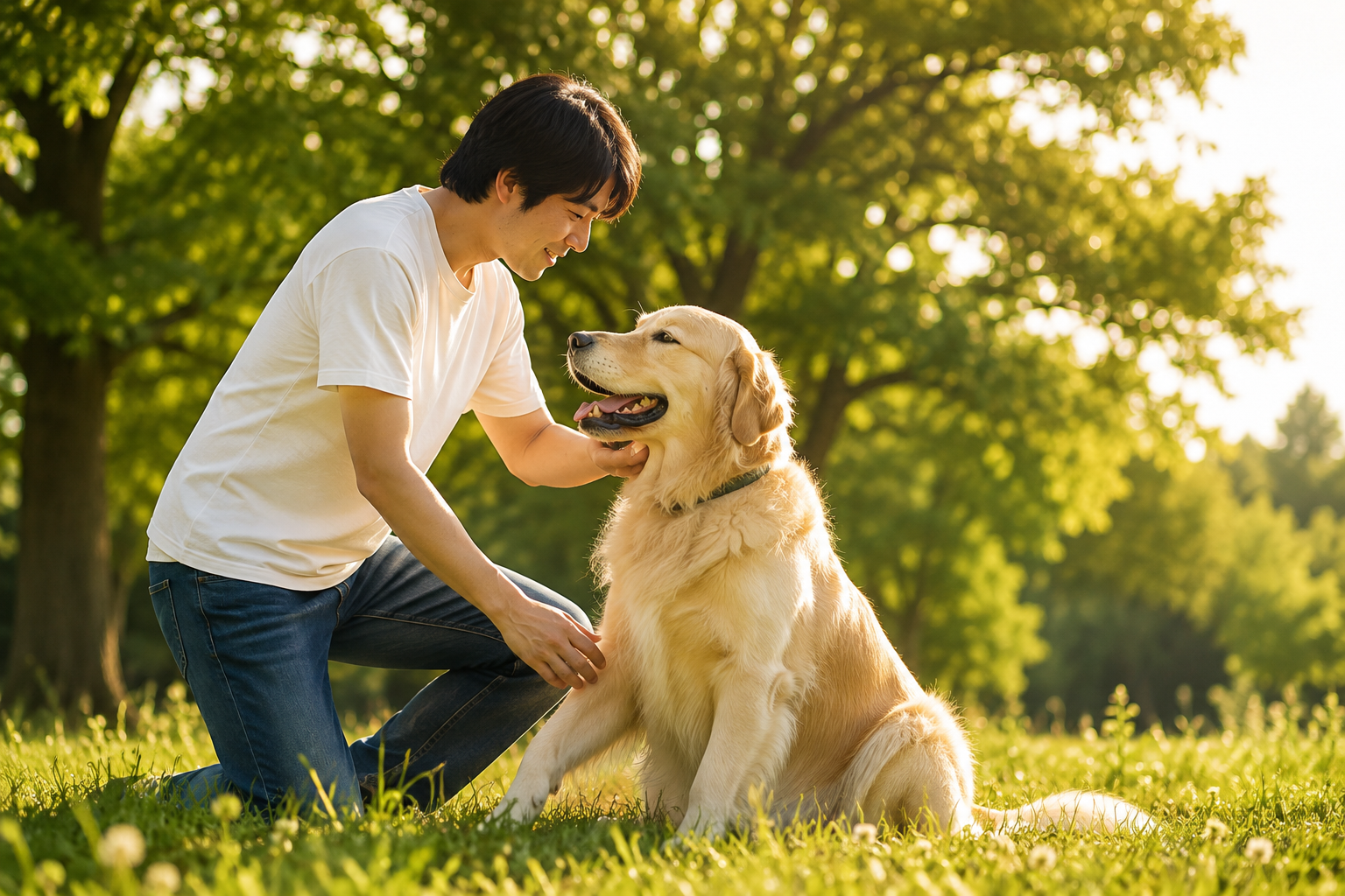 犬とふれあう男性